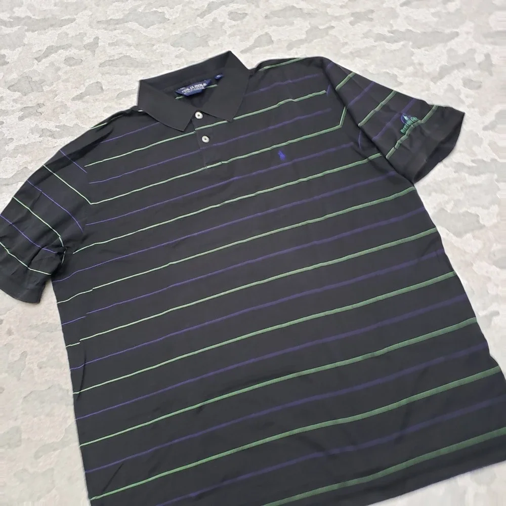 VTG Polo Golf Ralph Lauren Polo Shirt Mens XL Black Short Sleeve Striped Branded